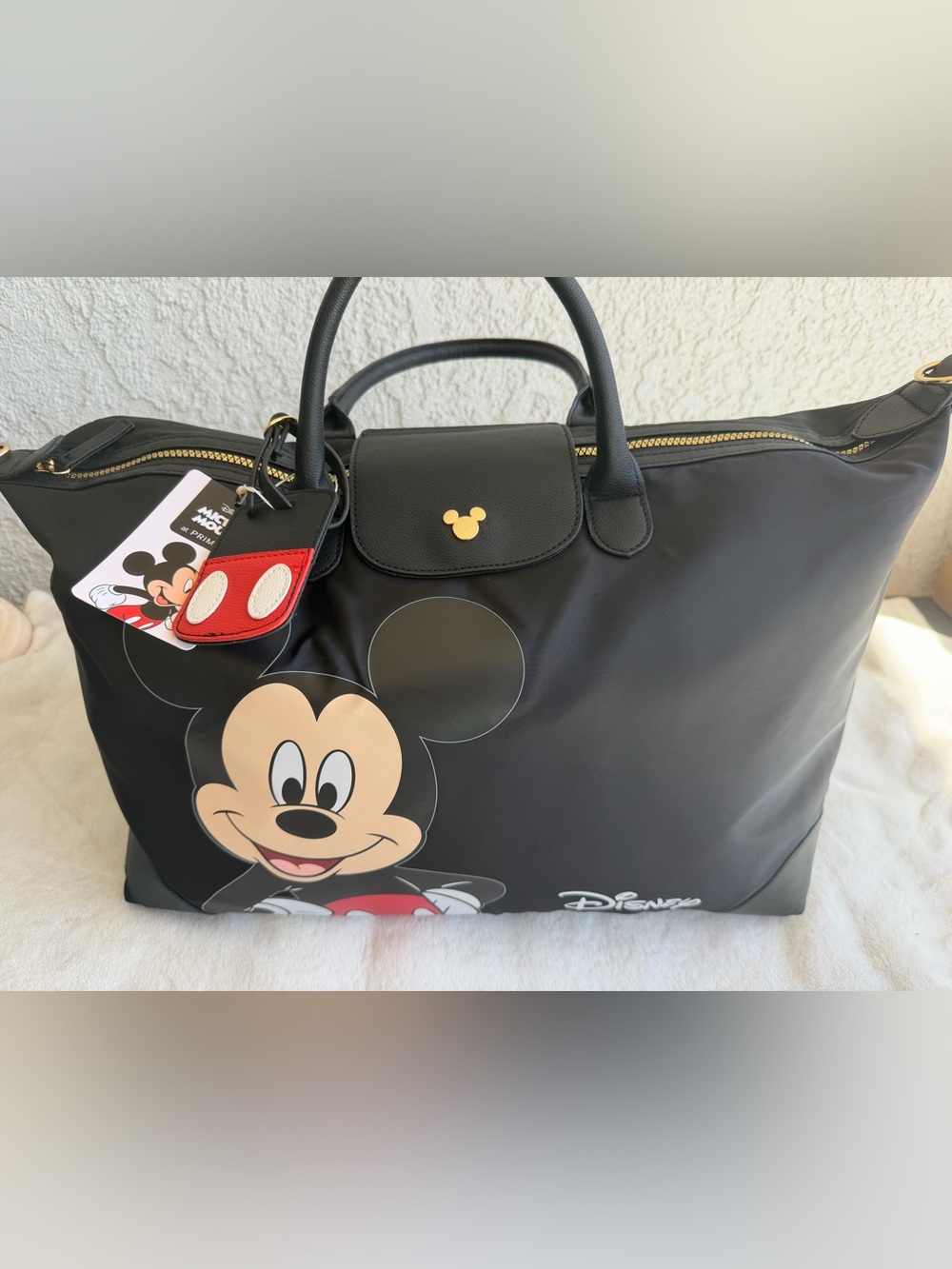 Disney Black Mickey Duffel Bag with Gold Detail and Red Tag